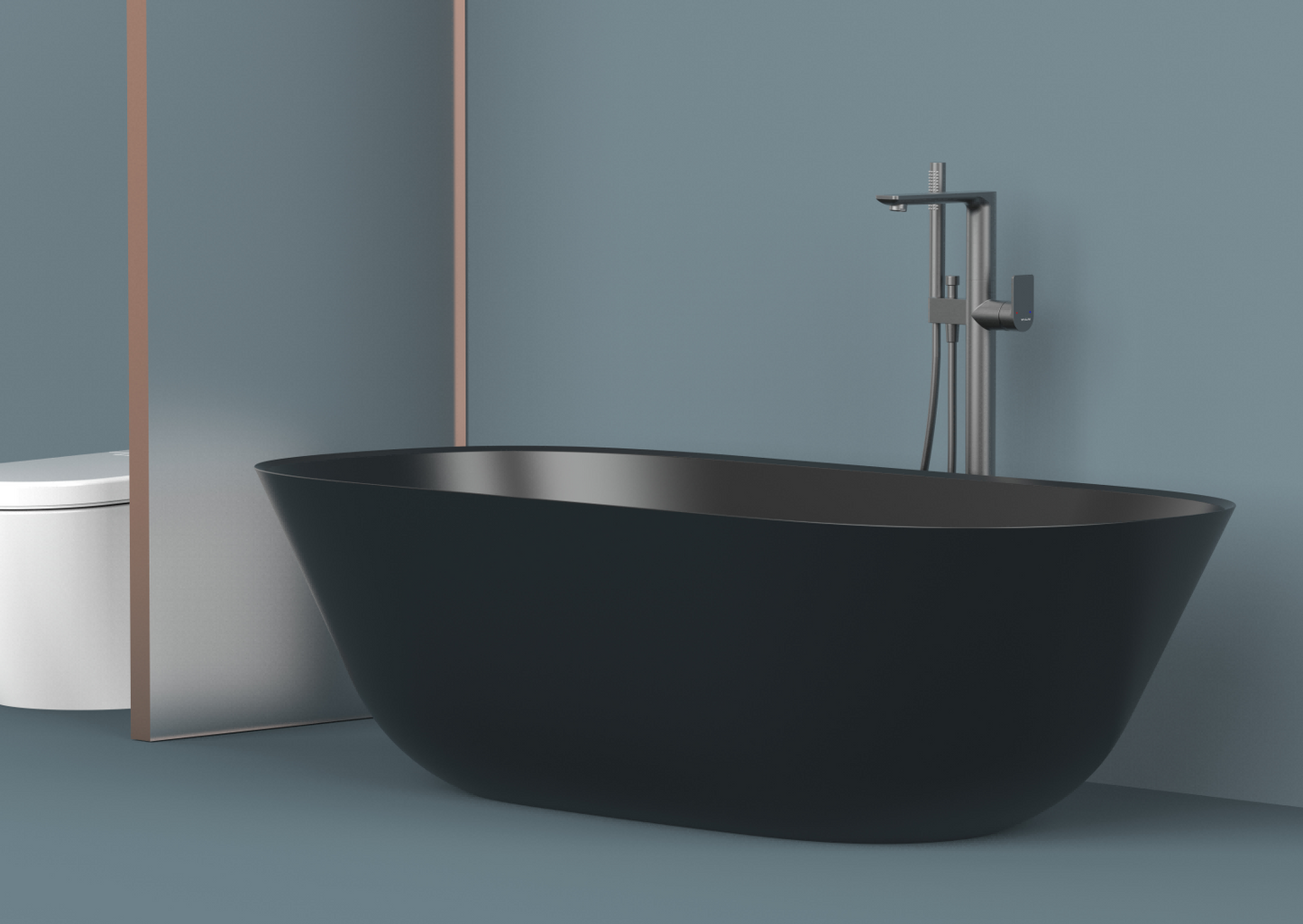 Floor-standing bathtub mixer, with flexible hose and hand shower:72901C